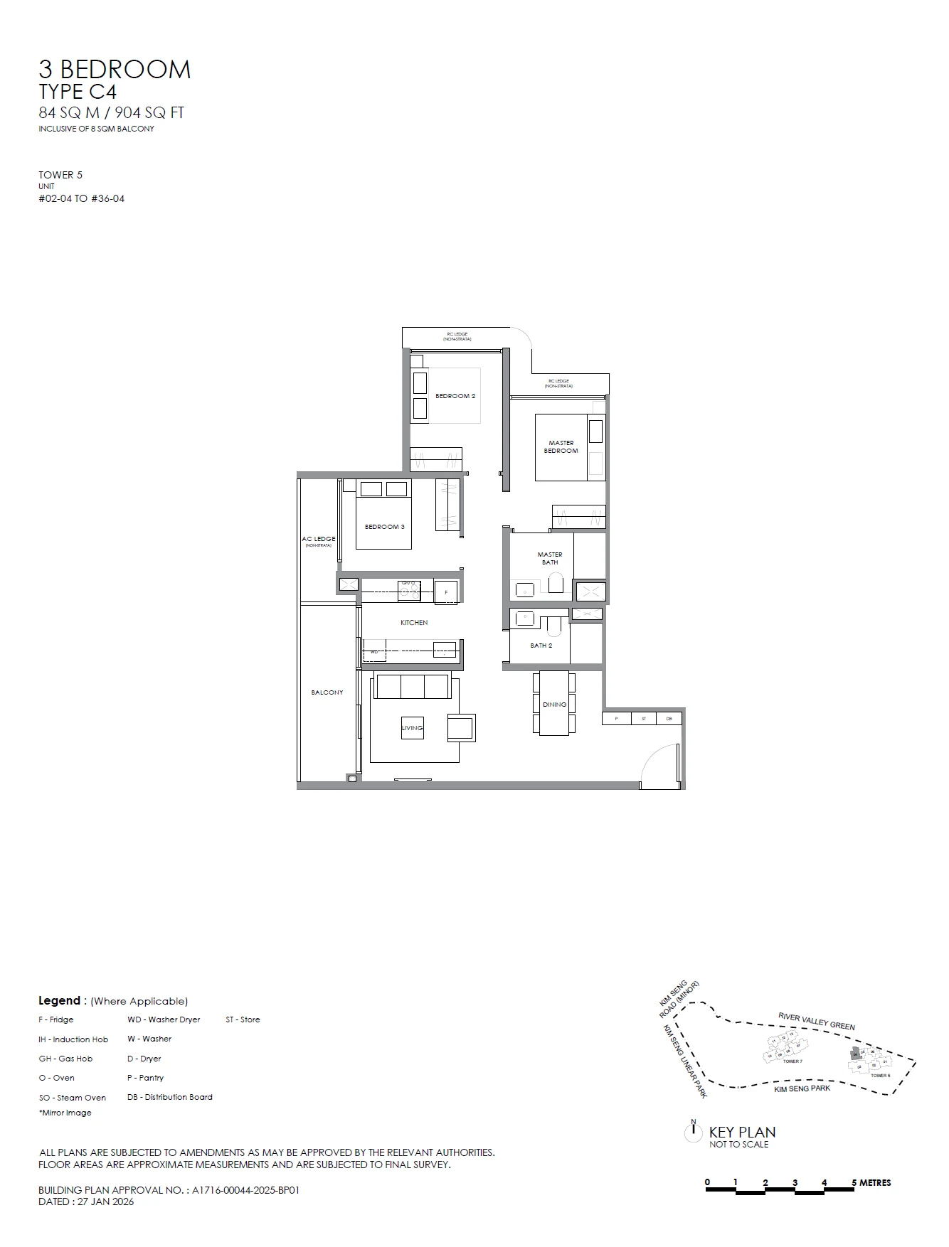 River Modern floor plan — C4 · 3 bedroom · 904 sqft